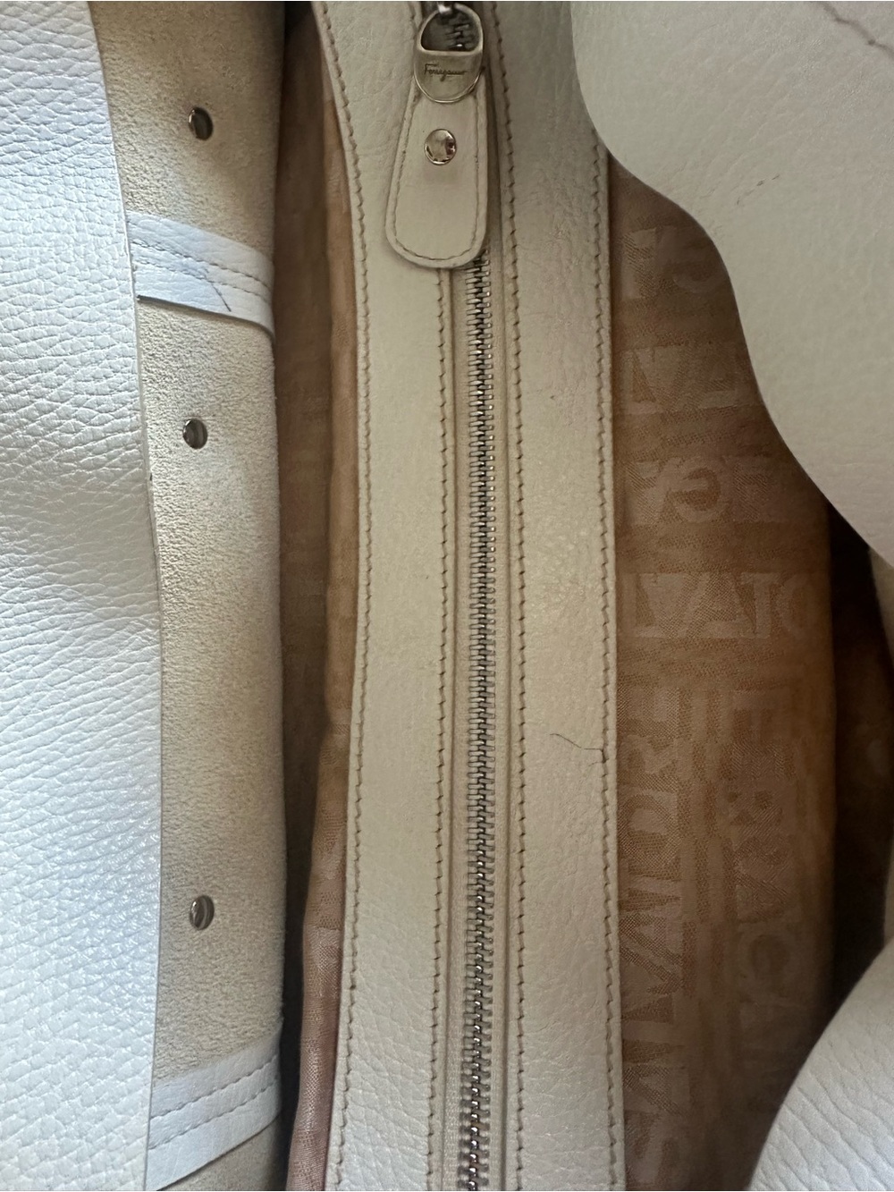 Salvatore Ferragamo Cream Pebbled Leather Top-Handle Tote - Picture 7 of 13